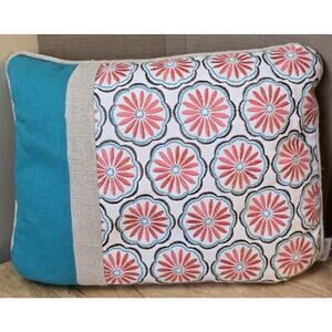Nina Home Rectangular Decorative Pillow 14x18 Teal Coral Beige EUC